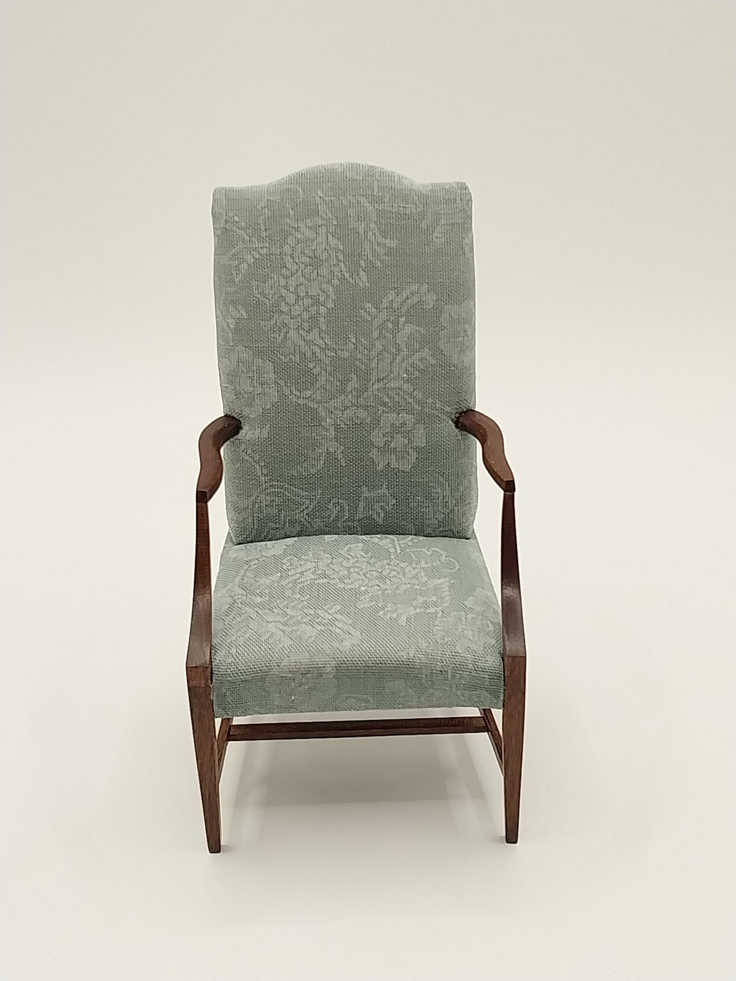 Lolling Arm Chair, Cherry, Smoke Teal Damask