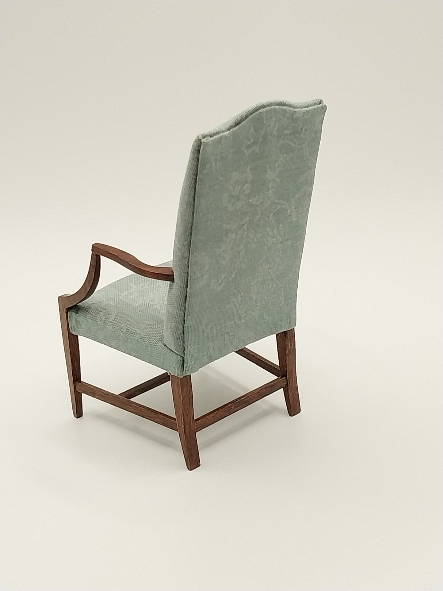 Lolling Arm Chair, Cherry, Smoke Teal Damask