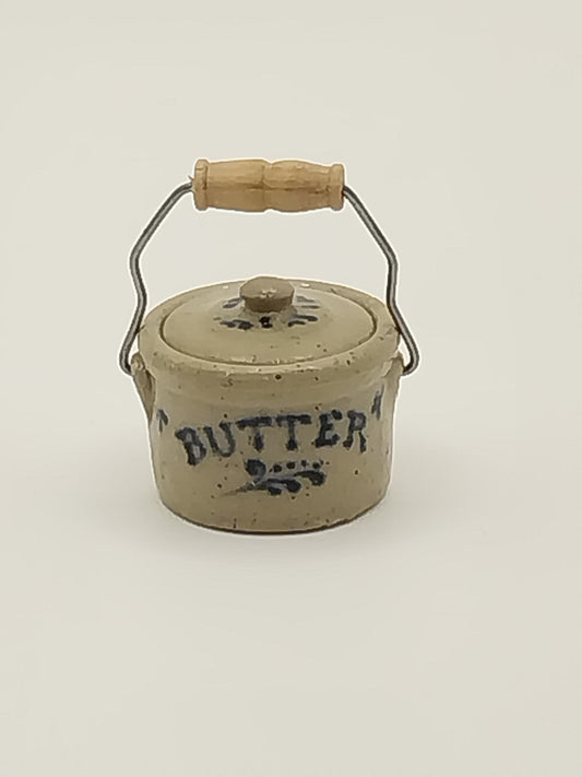 Stoneware Butter Crock With Wooden Handle