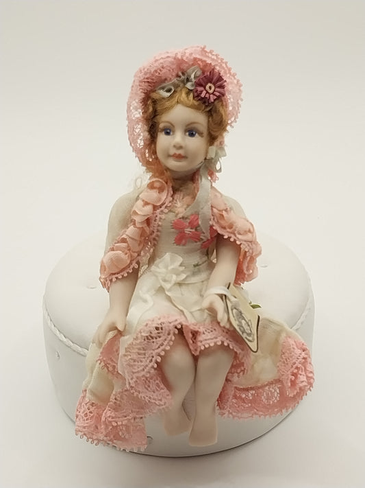 Young Girl Doll, Lace Dress & Hat