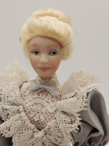 Victorian Lady Doll, Gray Dress