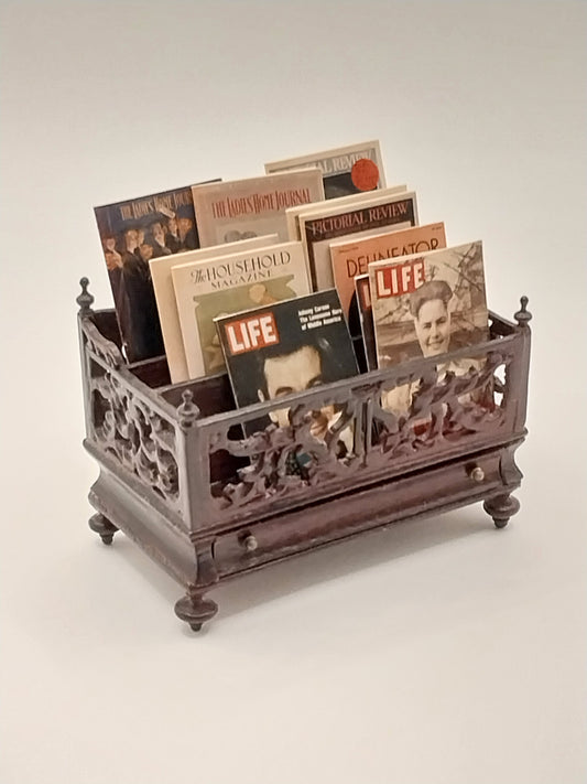CJB240, Magazine Rack With Vintage Magazines, Mahogany