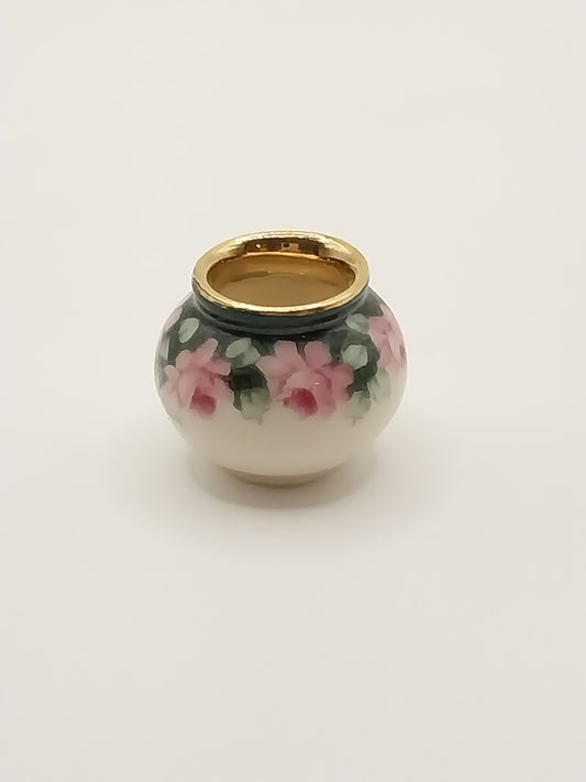 Round Porcelain Bowl Vase, Black Floral