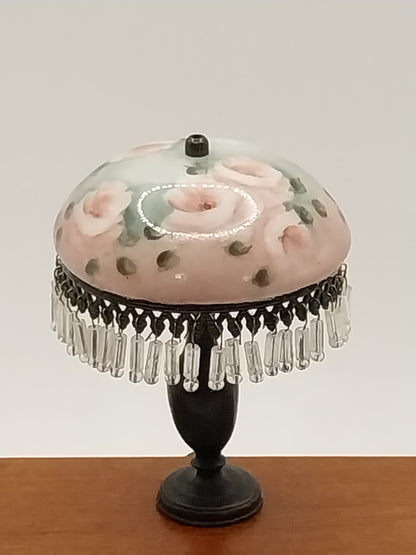 Porcelain Bowl Lamp With Crystals, Handpainted