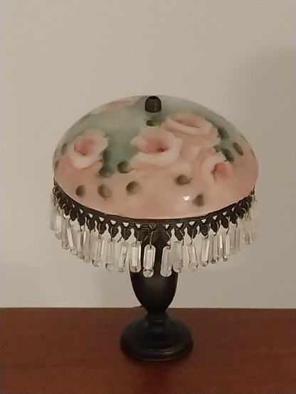 Porcelain Bowl Lamp With Crystals, Handpainted