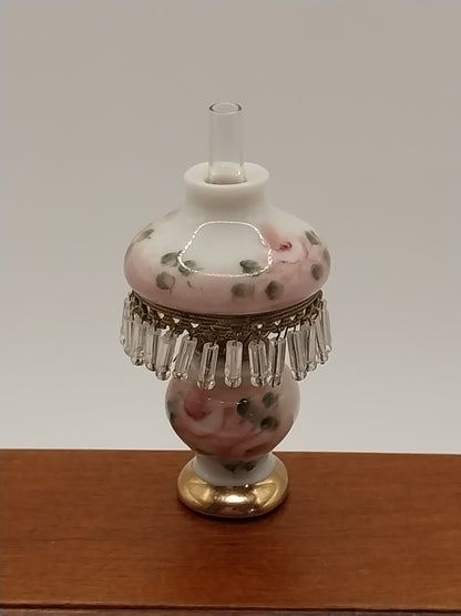 Porcelain Hurricane Lamp, English Rose, Handpainted