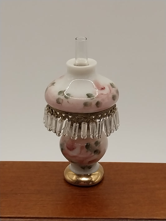 Porcelain Hurricane Lamp, English Rose, Handpainted