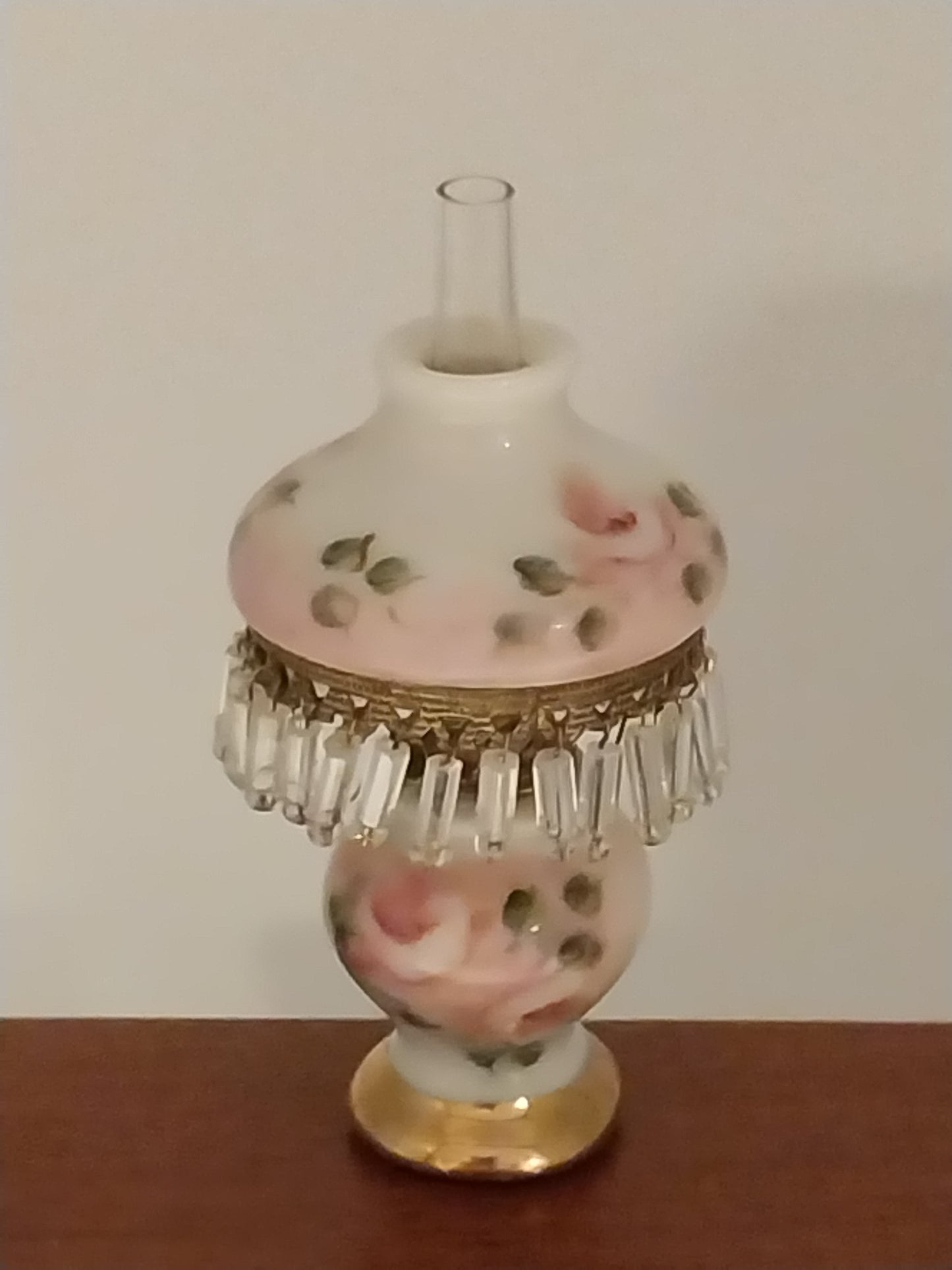 Porcelain Hurricane Lamp, English Rose, Handpainted