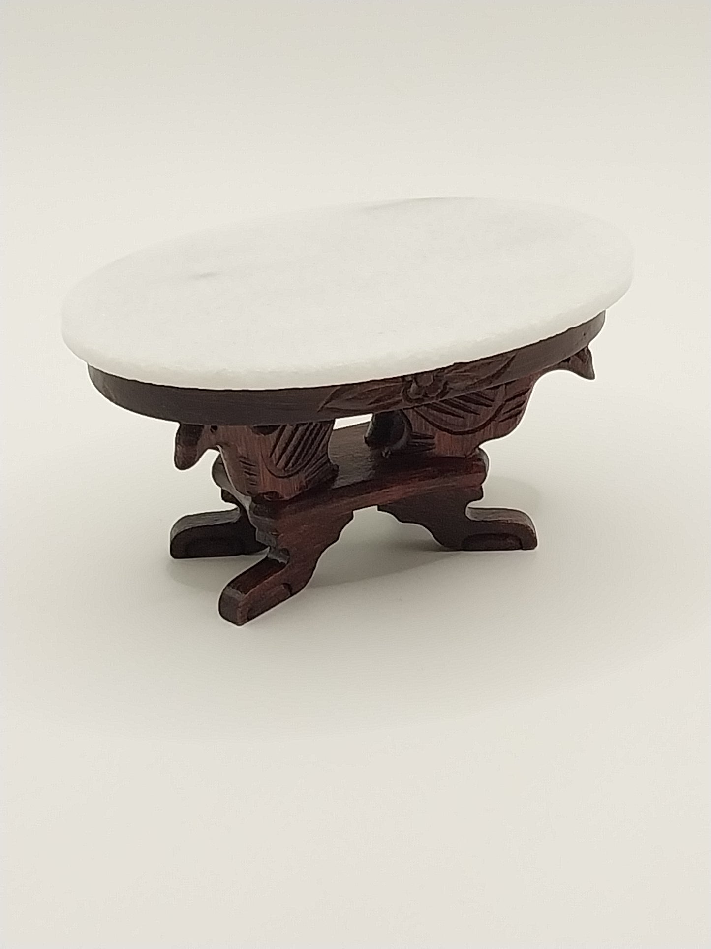 Oval Carved Coffee Table With Marble Top, Mahogany