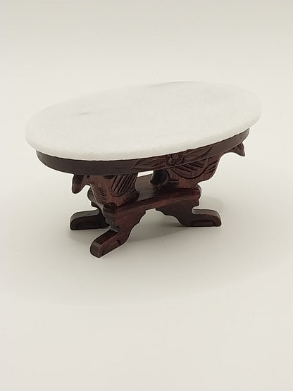Oval Carved Coffee Table With Marble Top, Mahogany