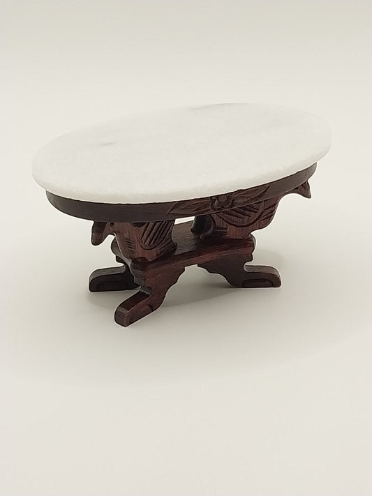 Oval Carved Coffee Table With Marble Top, Mahogany