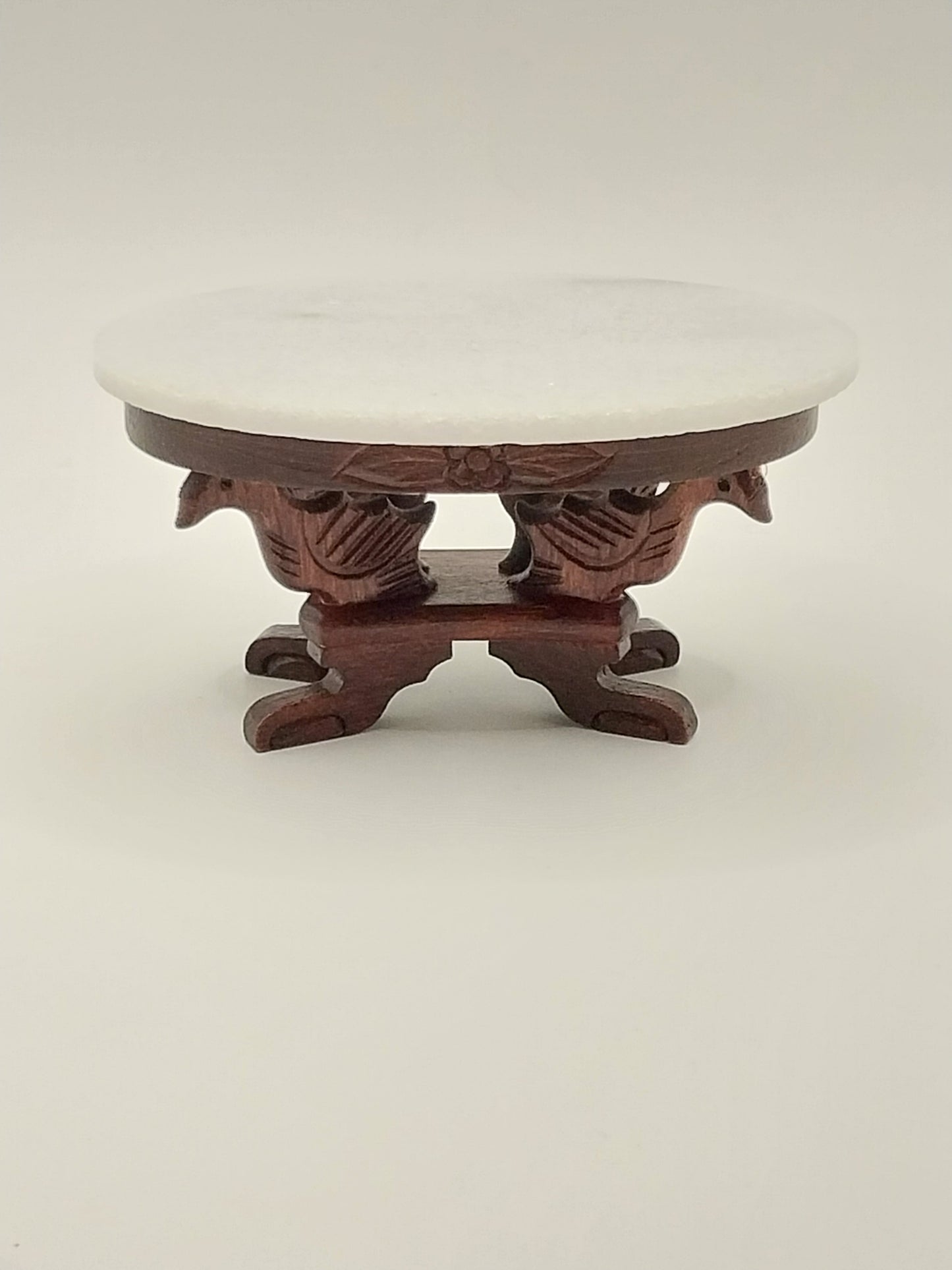 Oval Carved Coffee Table With Marble Top, Mahogany