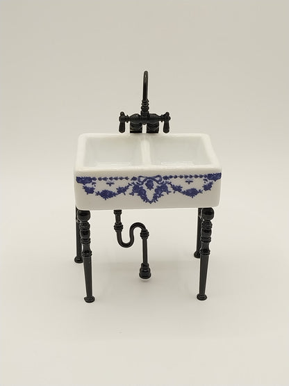 CEA347, Porcelain Sink, Blue Bow