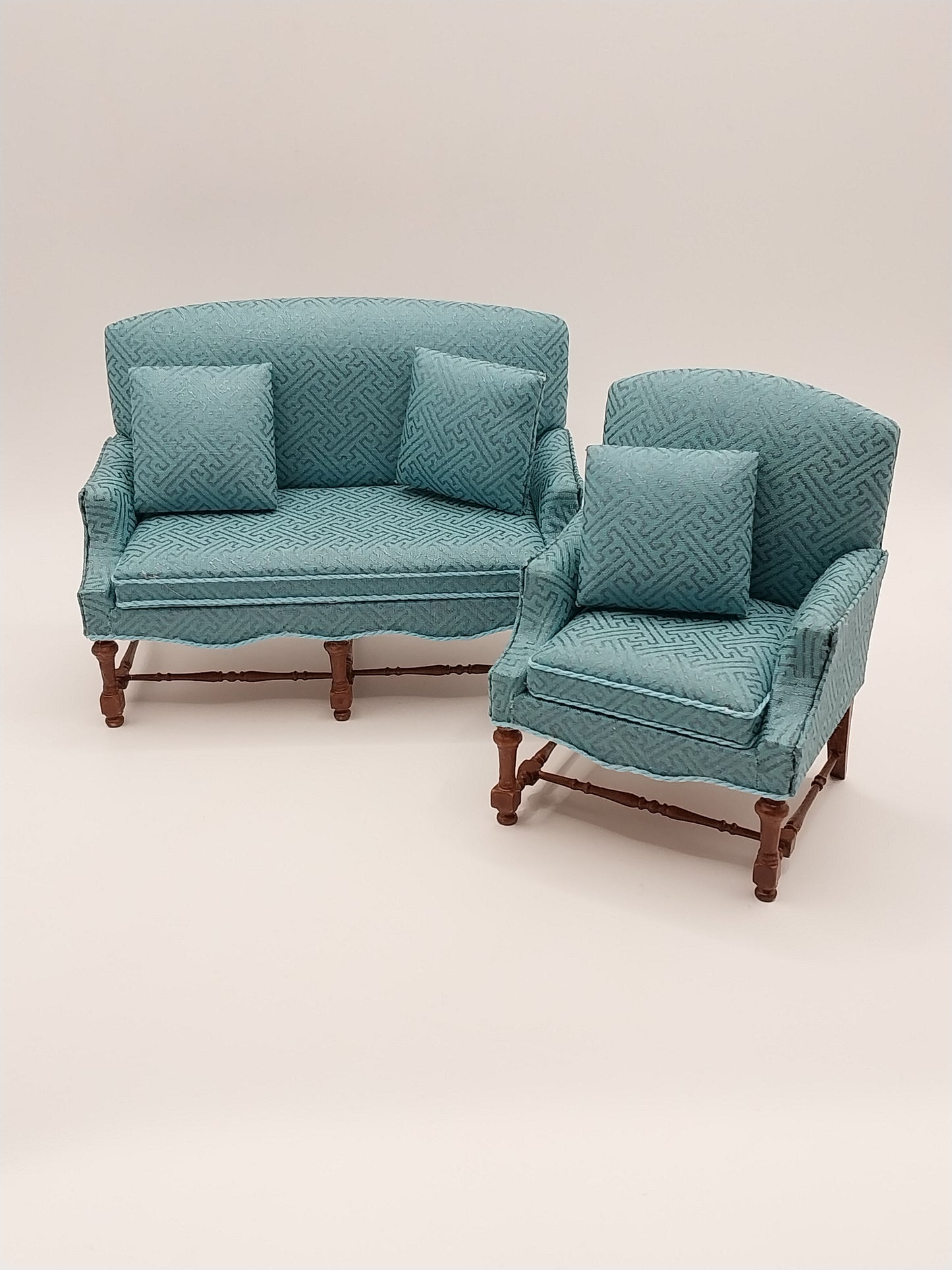 Jacobean Settee & Chair, Blue, Walnut