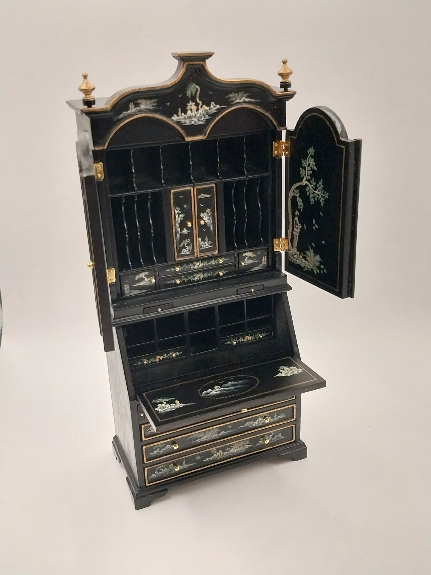 Chinoisere Secretary Desk, Handpainted, Black