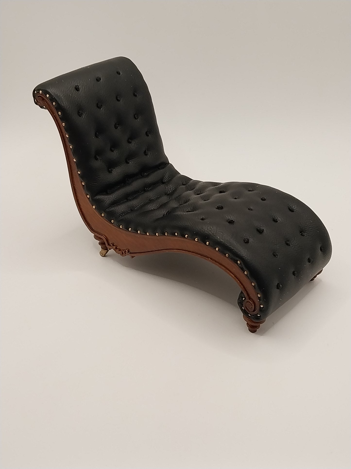 Art Deco Chaise, Black Leather