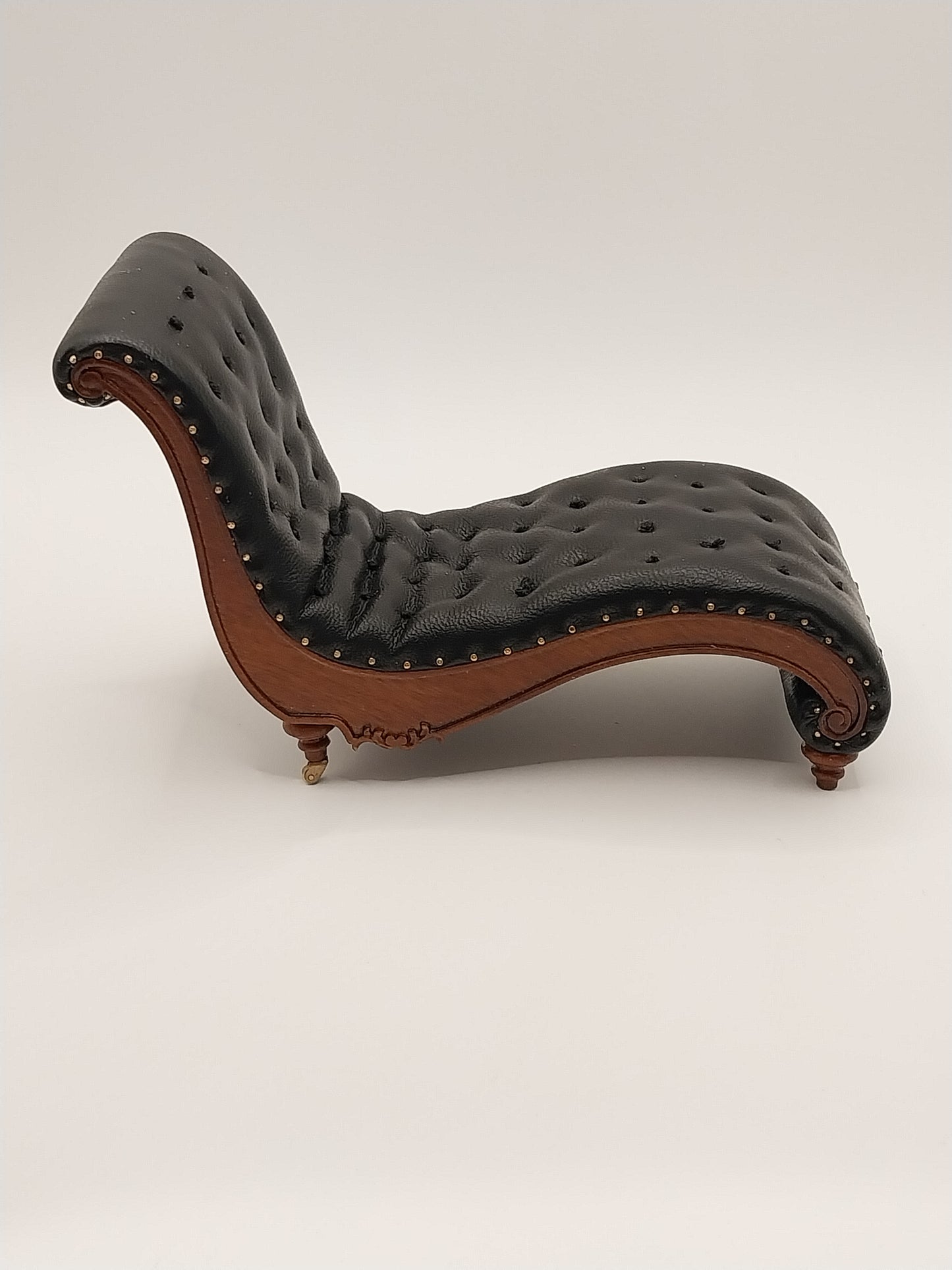 Art Deco Chaise, Black Leather