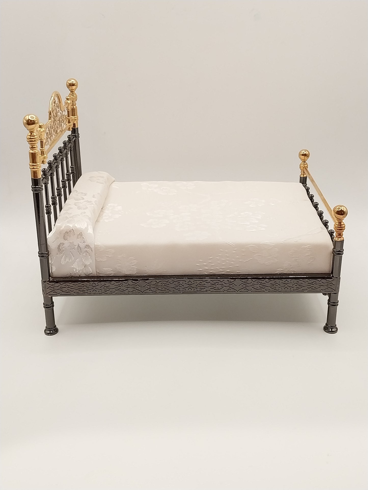 Double Bed, Brass & Black Metal