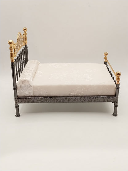 Double Bed, Brass & Black Metal