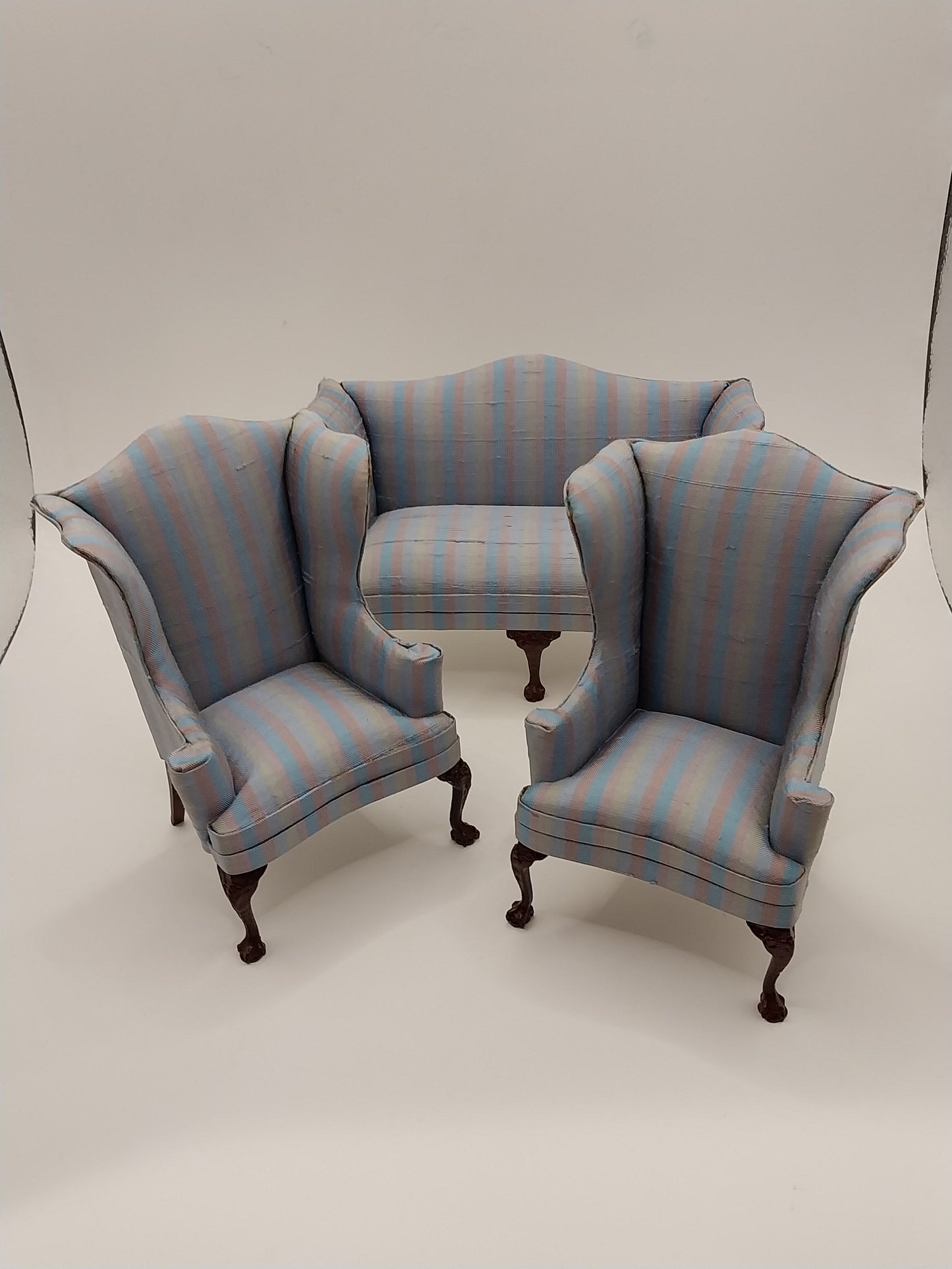Sofa & 2 Wing Chairs, Multi Blue Stripe