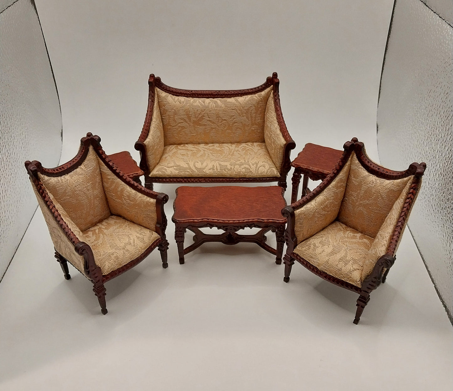 Italian Living Set, Gold Brocade, 6pc