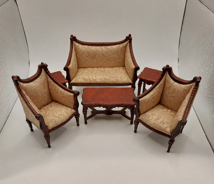 Italian Living Set, Gold Brocade, 6pc