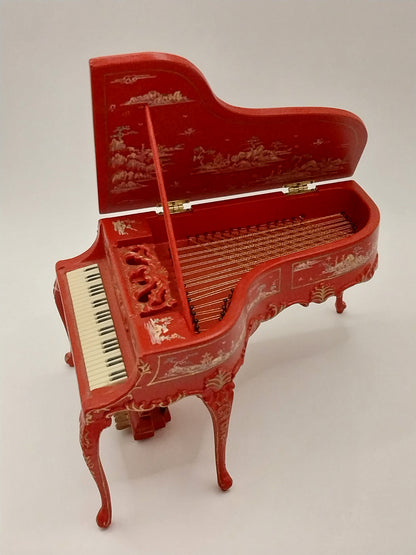 Grand Piano & Stool, Red Chinoiserie, Handpainted