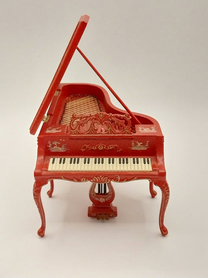 Grand Piano & Stool, Red Chinoiserie, Handpainted