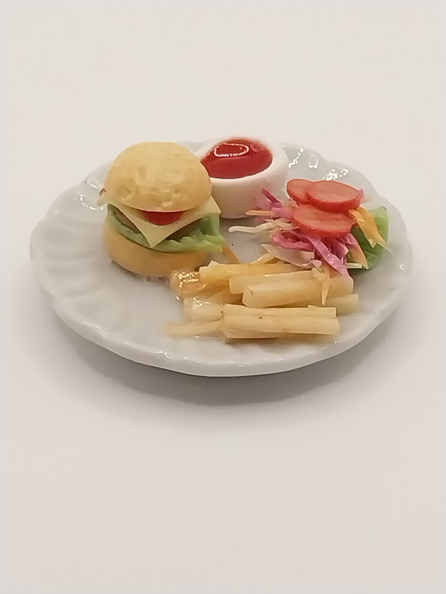 Hamburger & French Fries On Plate