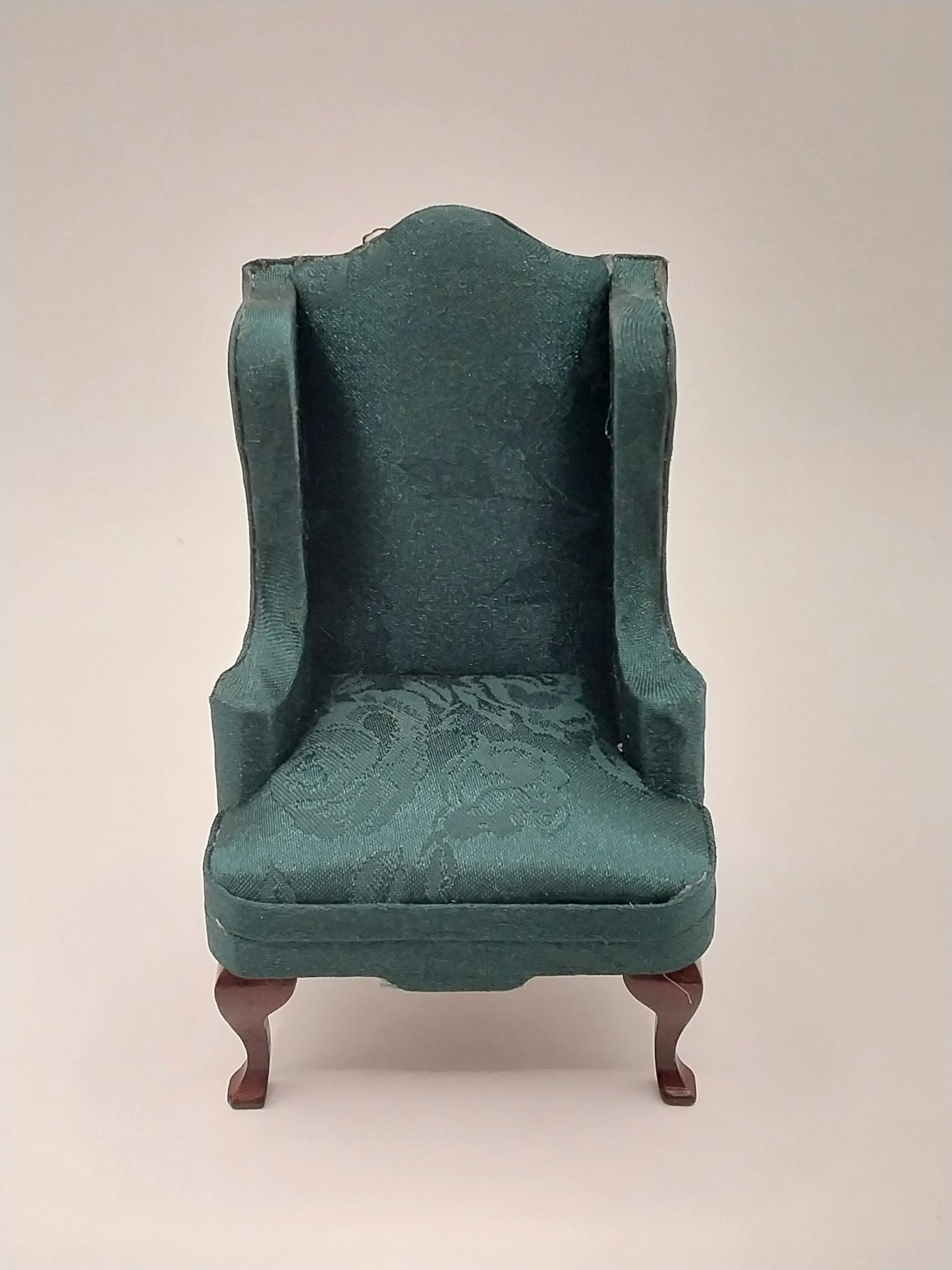 CCB0849, Queen Anne Wing Chair & Ottoman, Green, Mahogany