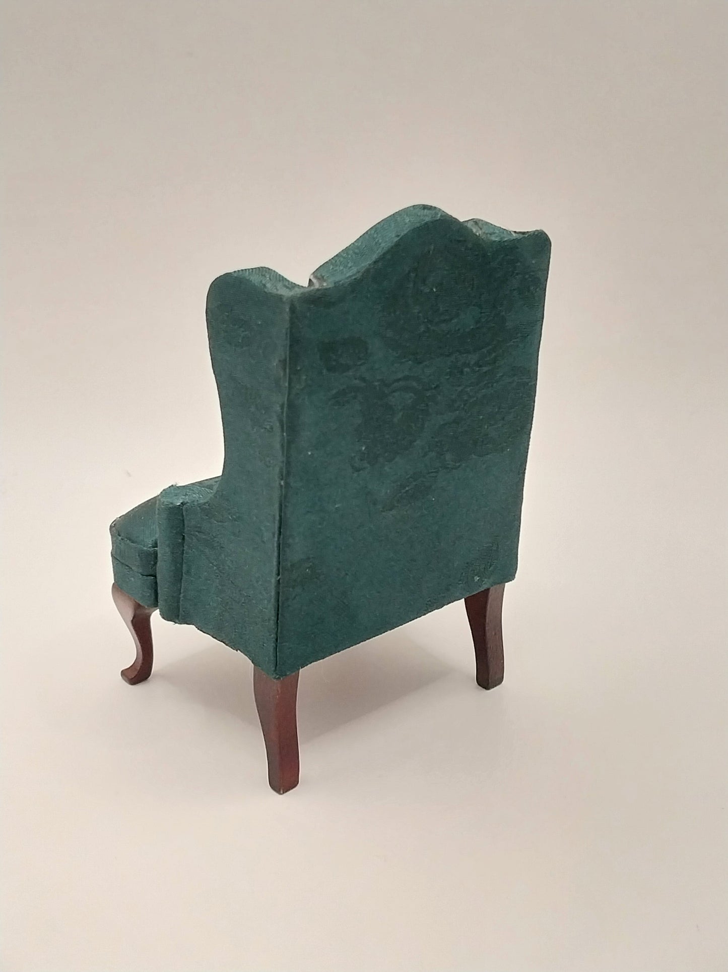CCB0849, Queen Anne Wing Chair & Ottoman, Green, Mahogany