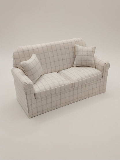 Living Room Set, Cream & Blue Square, 2pc