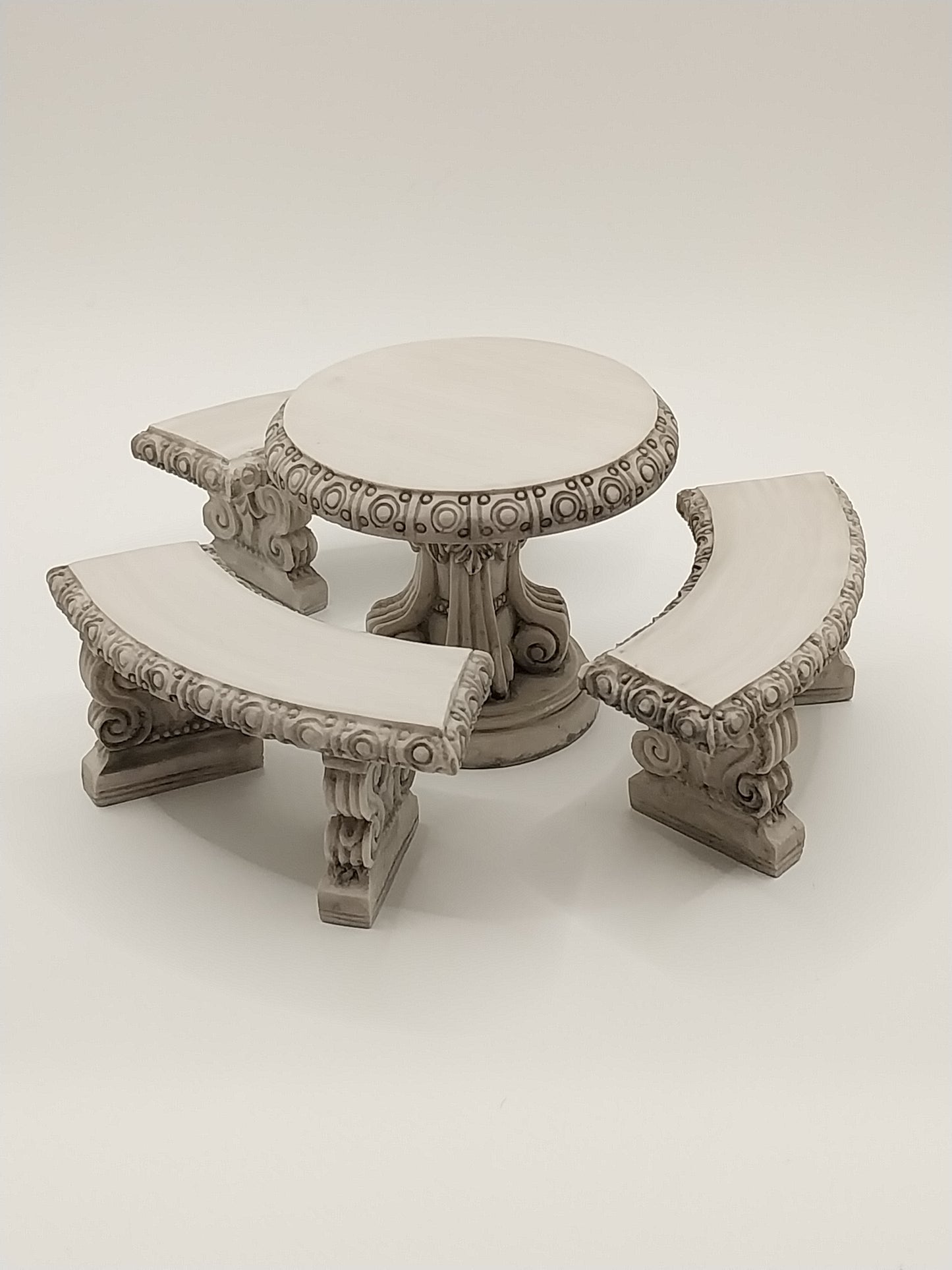 CMS164, Stone Table & Benches, Grey, 4pc