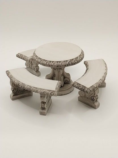 CMS164, Stone Table & Benches, Grey, 4pc