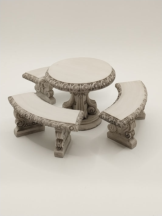 CMS164, Stone Table & Benches, Grey, 4pc