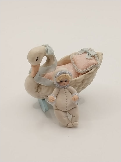 Swan Cradle & Baby For Doll In Dollhouse