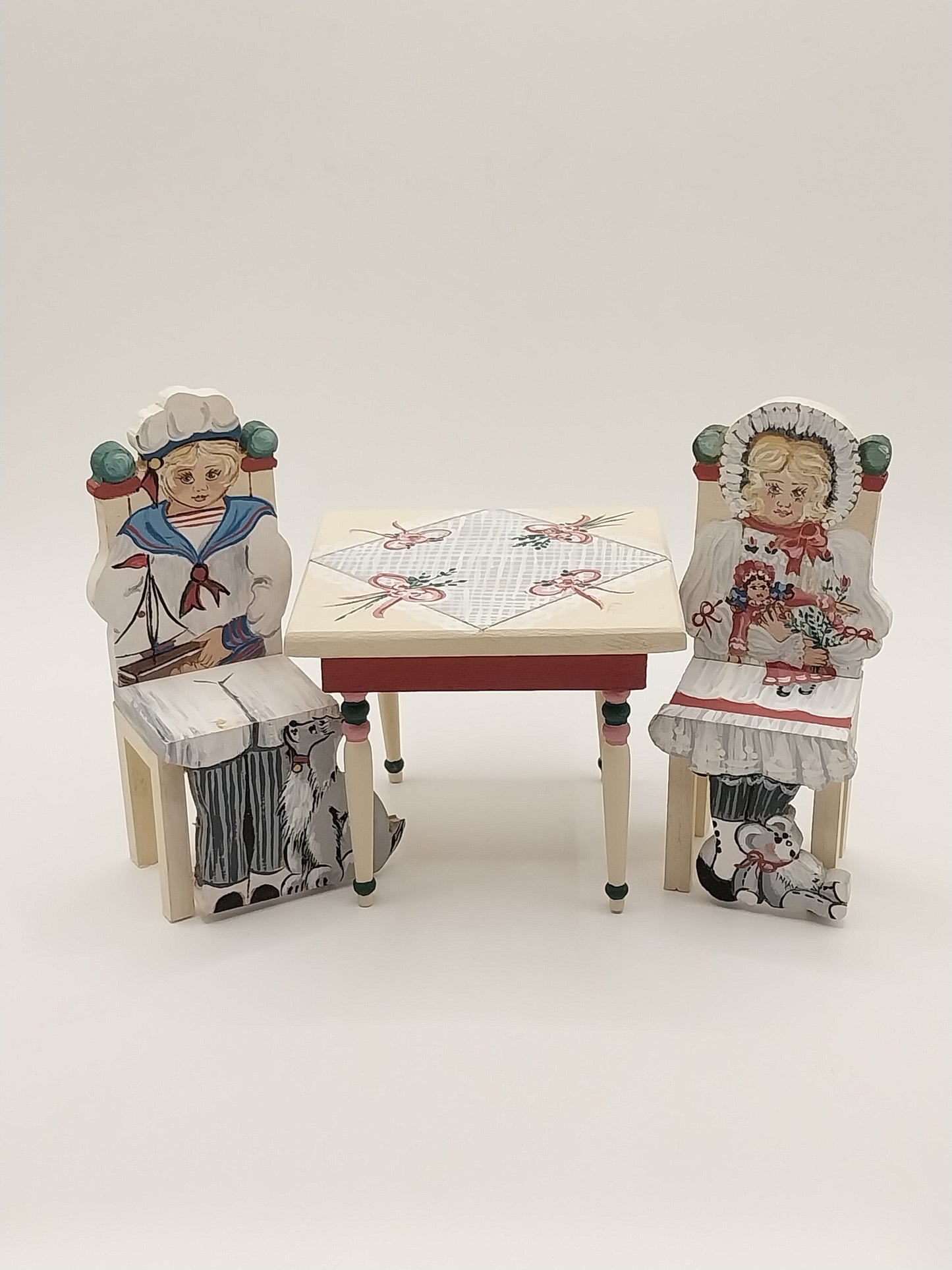 Victorian Child Table With Chairs, Handpainted