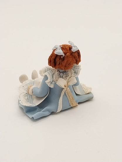 Baby Doll Sitting, Fimo, Blue & White Dress