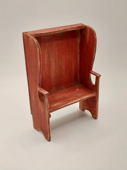 Wooden Settee Bench, Red, Handmade