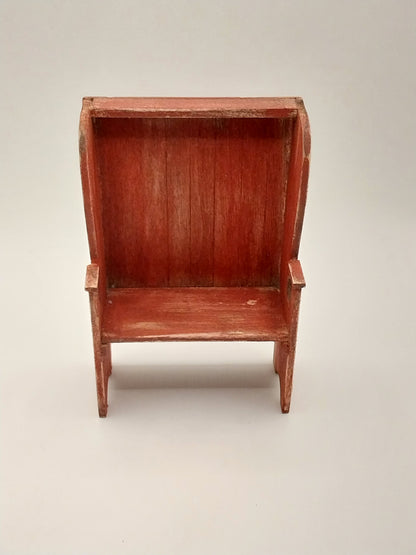 Wooden Settee Bench, Red, Handmade
