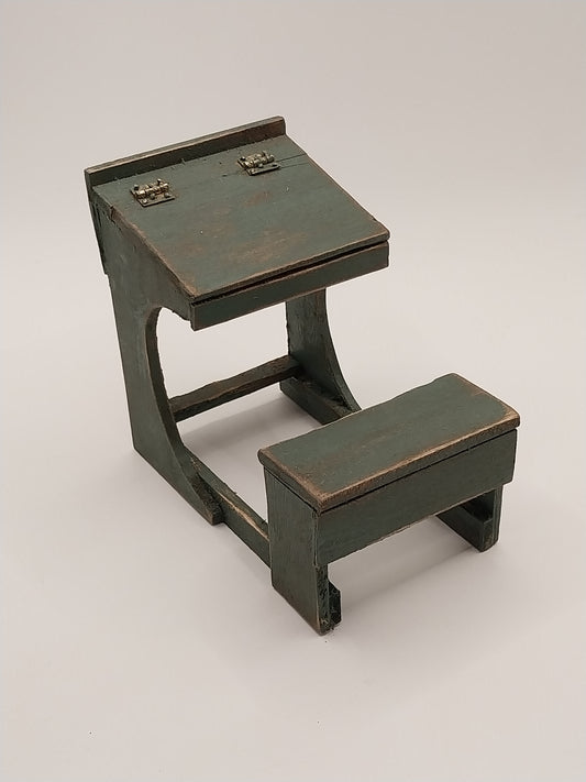 School Desk, Distressed Green, Handmade