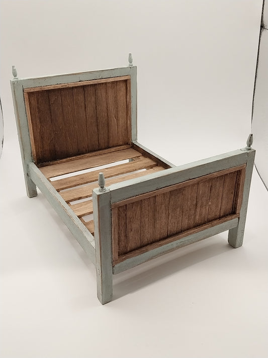 Distressed Wooden Double Bed, Aqua