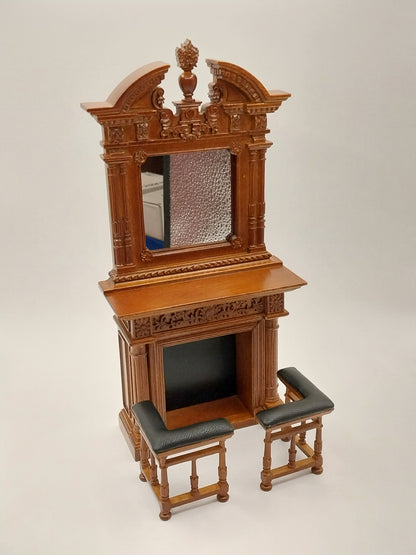 Fireplace With Club Fender, Walnut, 3pc