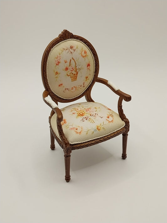 Arm Chair, Floral Basket Bouquet, Walnut