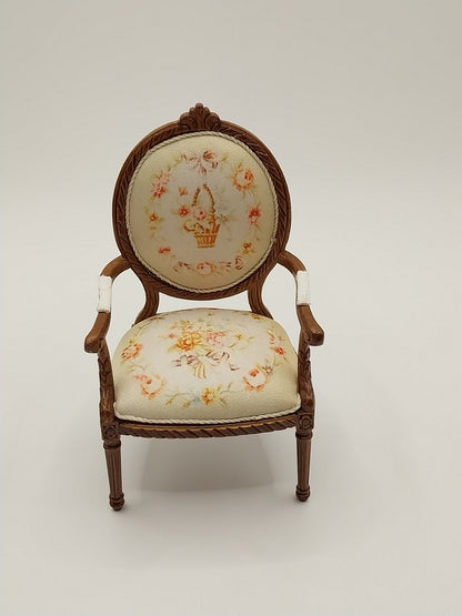 Arm Chair, Floral Basket Bouquet, Walnut