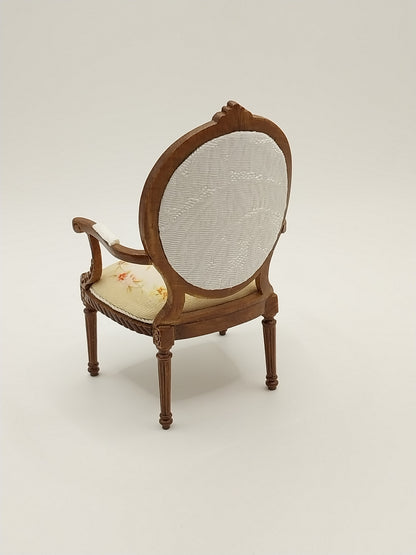 Arm Chair, Floral Basket Bouquet, Walnut