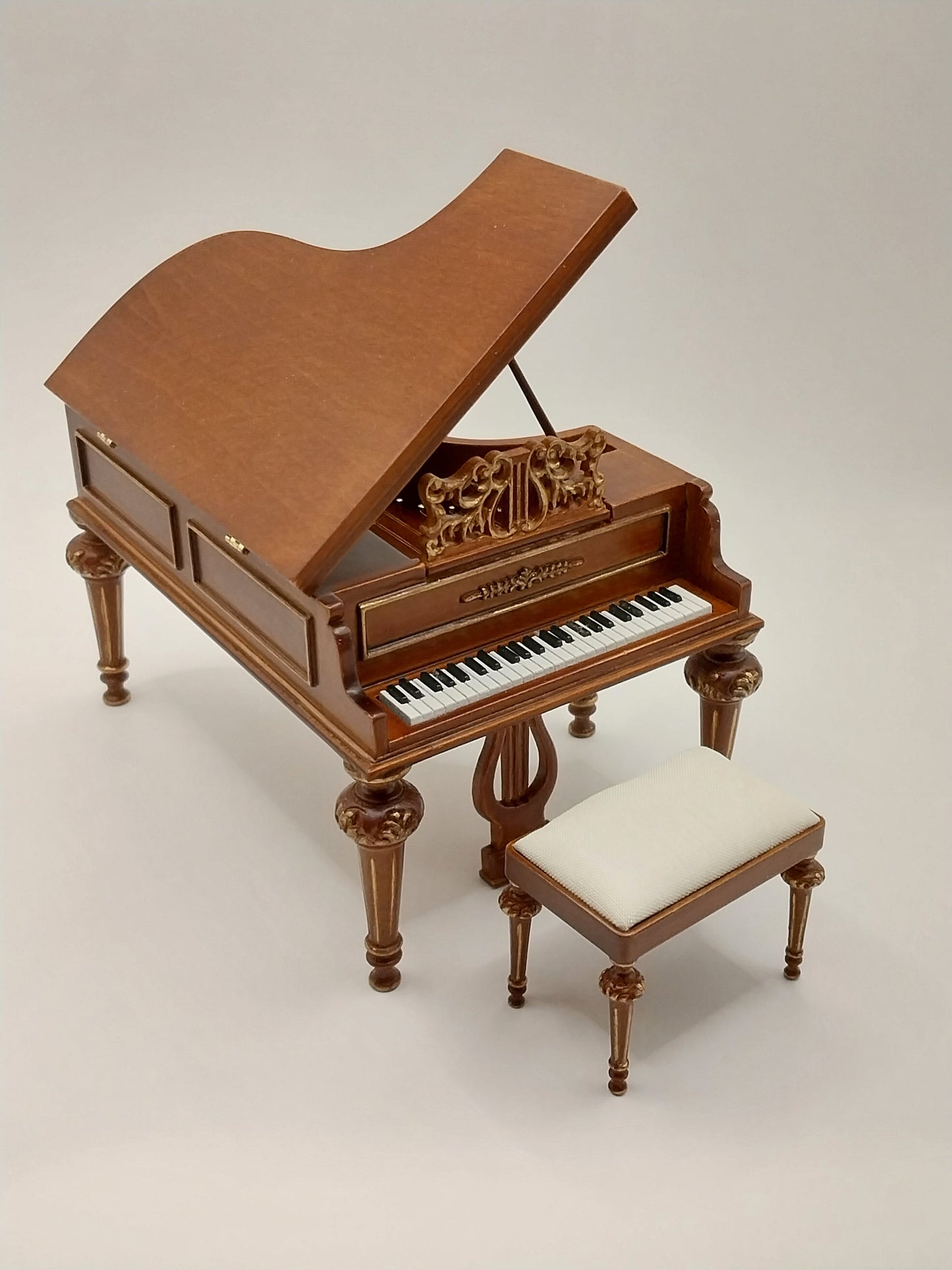 Piano With Stool, Walnut & Gold