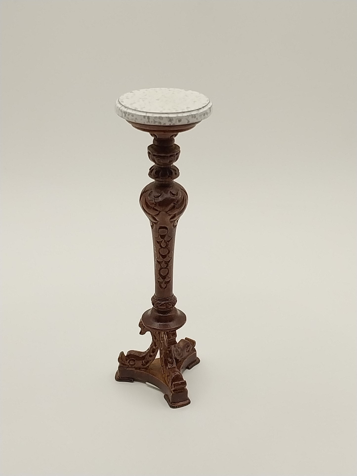 Plant Stand, Dolphin Base, Walnut With Marble Top