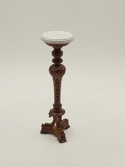 Plant Stand, Dolphin Base, Walnut With Marble Top