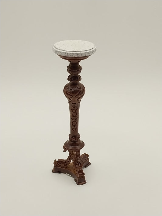 Plant Stand, Dolphin Base, Walnut With Marble Top